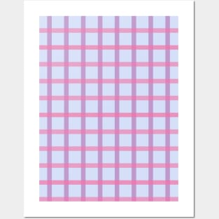 Retro geometric grid pattern in light blue, pink and lavender Posters and Art